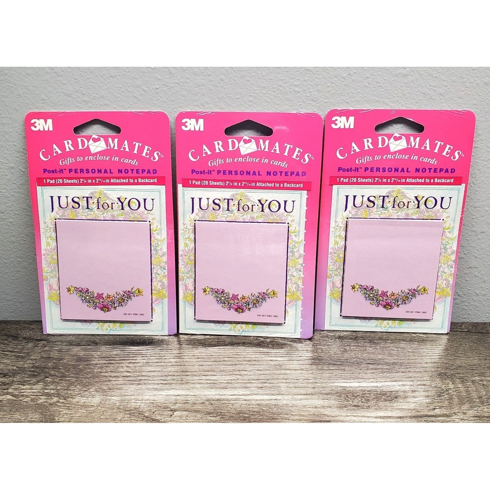 Vintage‎ 1992 Post it 3M Card Mates Personal Notepad Just For You Lot Of 3 NOS
